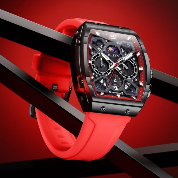 ⚡Red Watches for Men Waterproof Analog Quartz Chronograph Business Casual Dress - Picture 6 of 9